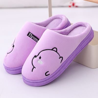 秋冬季可爱韩版卡通小熊高跟棉拖鞋室内外保暖情侣毛绒批发