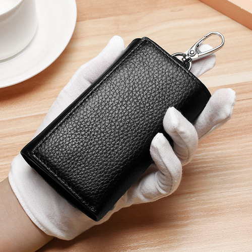Men and women's genuine leather multifunctional three-fold wallet head layer cowhide keychain bag fashion trend card slot zero wallet 