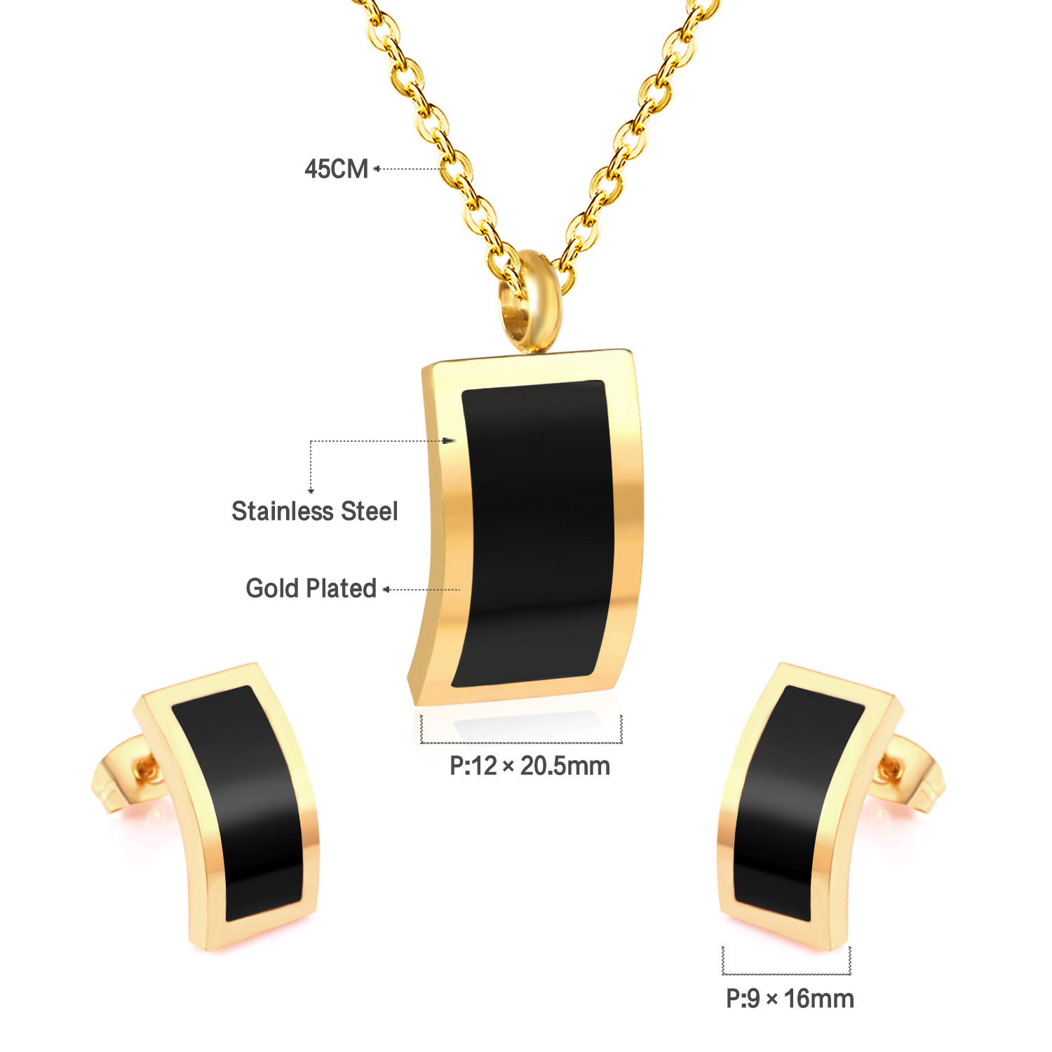 Fashion Geometric Stainless Steel Plating Earrings Necklace 1 Set