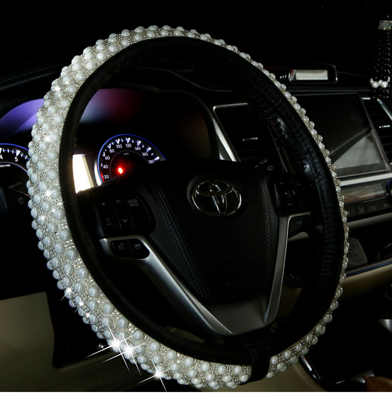 Direct factory wholesale cross-border pearl and diamond-studded car steering wheel cover, summer ice-bead anti-slip car interior handle cover