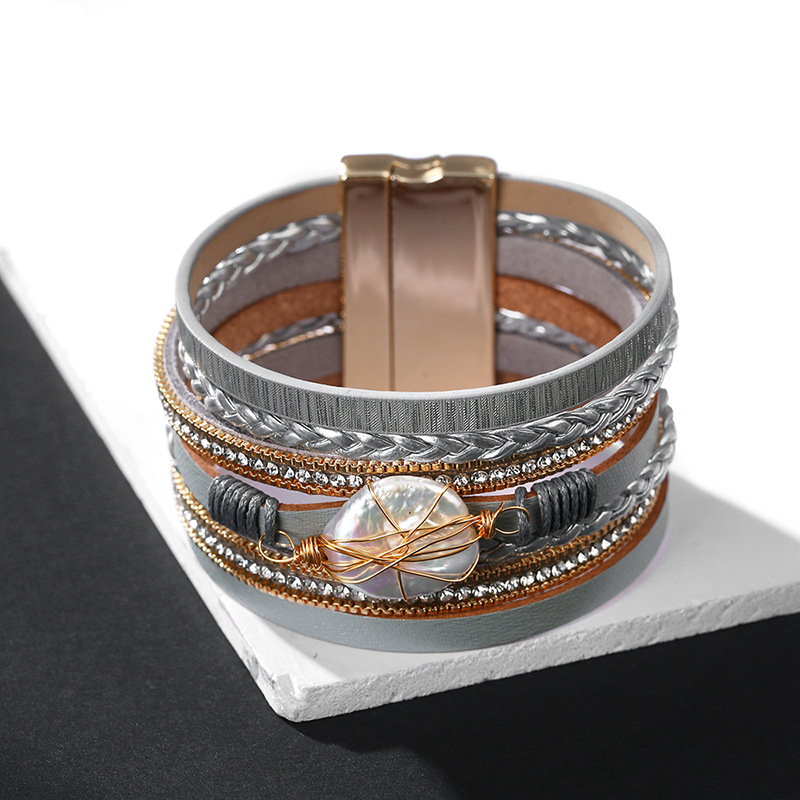 Bohemian fashion pearl tied rope braided bracelet