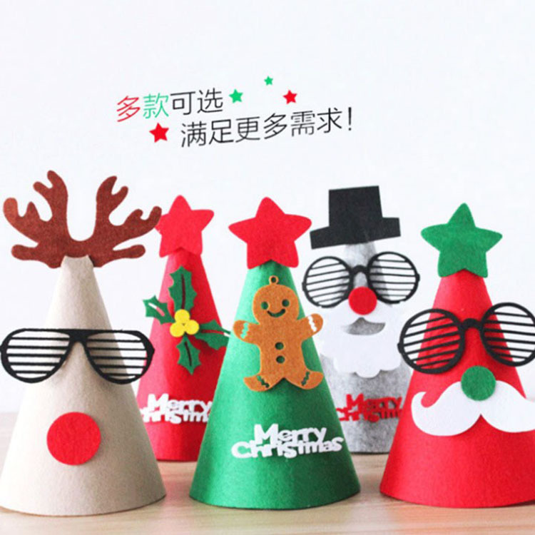 Hecho a mano DIY nueva navidad tridimensional sombrero decorativo múltiple de dibujos animados de santa claus fieltro de tela fiesta de vacaciones sombrero