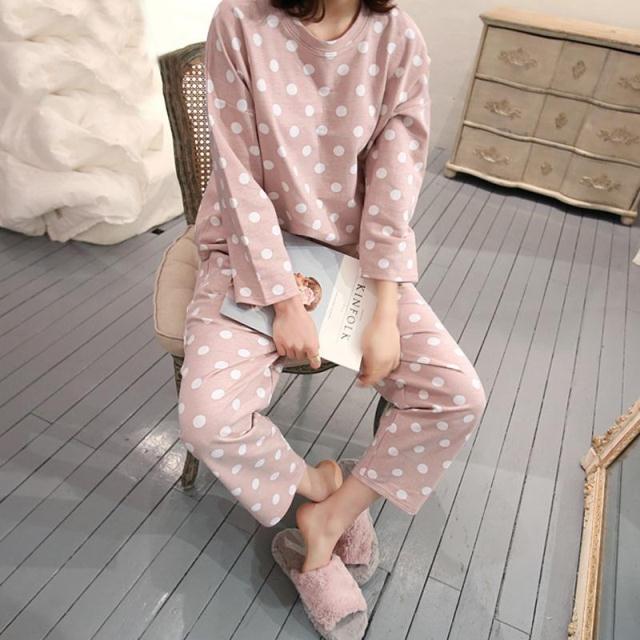 Spring and autumn season pajamas Korean Edition Long sleeve Wave suit T-shirts Socket student Home Furnishings leisure time Home service package