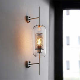 北欧工业风床头装饰灯简约创意个性卧室墙过道后现代田园玻璃壁灯