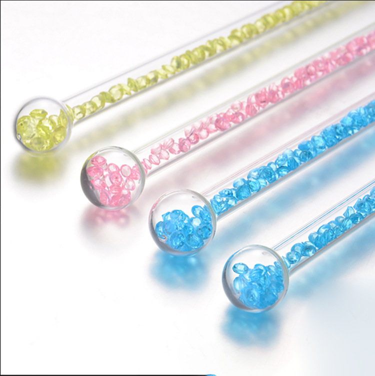 De una sola pieza de cabeza redonda bola de color Diamante de vidrio varilla de agitación café leche en polvo leche té bebida taza de jugo