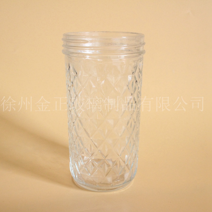 现货 梅森瓶梅森罐 棱形蔬菜沙拉罐 钻石饮料杯 广口玻璃瓶600ml
