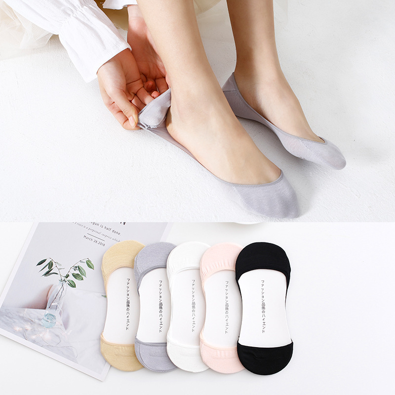 Spring and Summer New Cotton Invisible Socks No Side Slim Waist Boat Socks Silicone Non-slip Anti-drop Heel Shallow Socks