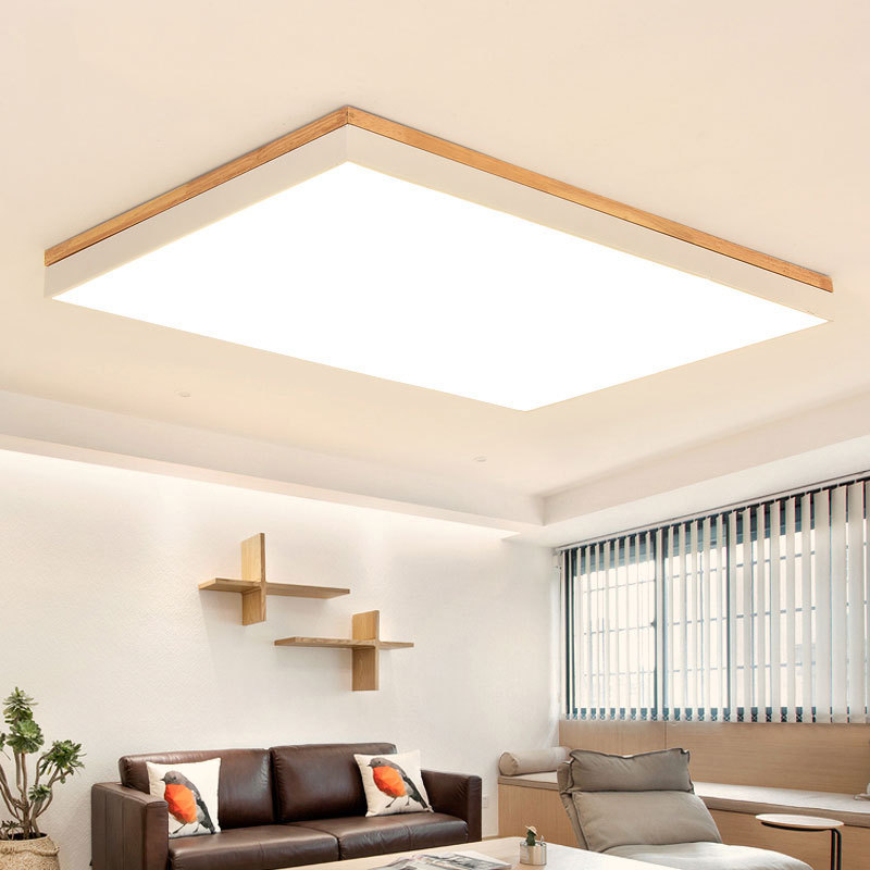 北欧灯具客厅灯led吸顶灯长方形简约现代原木顶灯超薄实木卧室灯|ms
