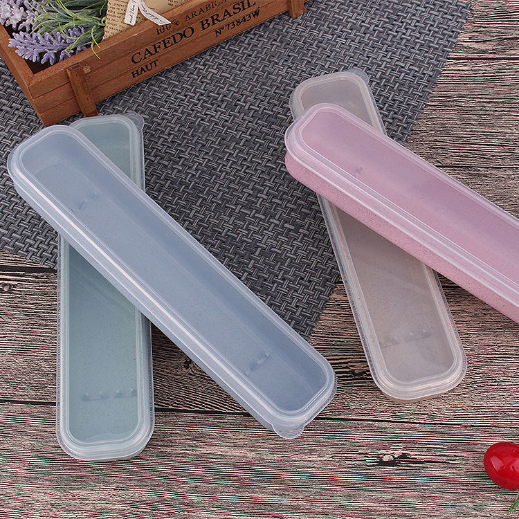 户外便携韩式彩色透明盖筷子 勺子收纳盒 学生塑料防尘餐具