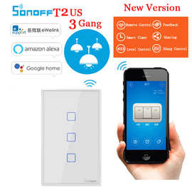 Sonoff T2 US 3gang 美规3路Wifi 墙壁触摸遥控智能开关语音控制