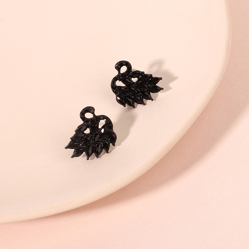 Pendientes De Diamante Completo De Cisne Negro Coreano display picture 7