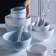 Nordic Ceramic Bowl Household Matte Tableware Set Rice Bowl Soup Bowl Creative Salad Bowl Large Bowl Noodle Bowl Soup Basin