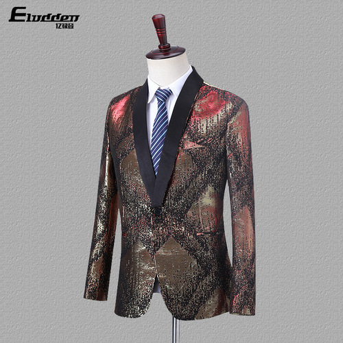  men jacquard suits MC host male singer tide dazzle colour suit dress jazz dance singers host performance blazers coat for man stage