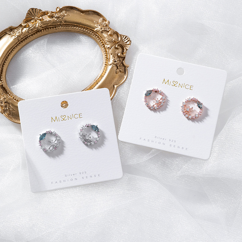 925 Silver Pin Micro Inlaid Zircon Crystal Ring Earrings Girl Fashion Mini Garland Earrings Flowers Earrings display picture 10