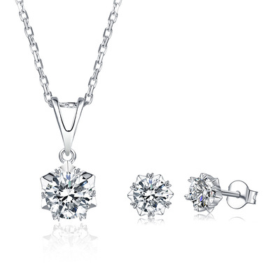 925 Rhodium Moissanite jewelry Winter theme suit Ear Studs Necklace Two piece set T01A