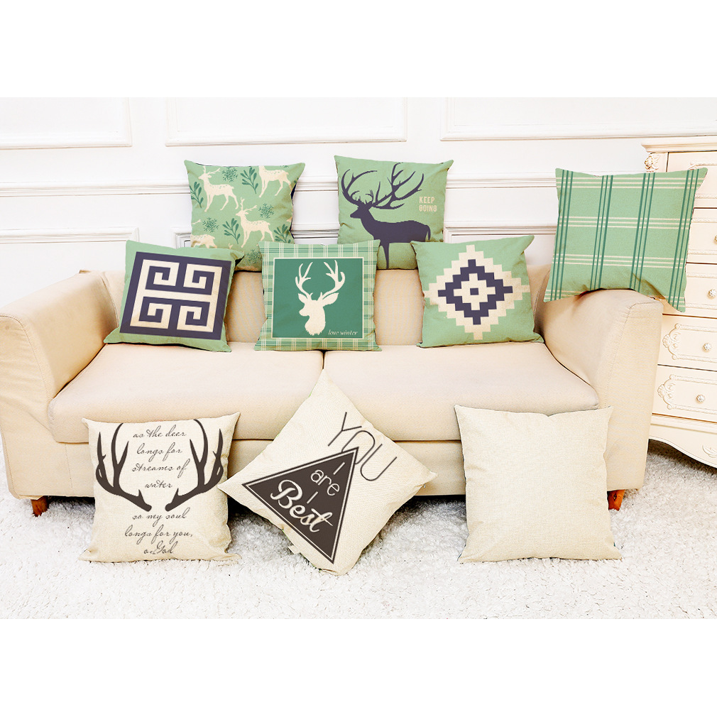 wish 亚马逊新款鹿角几何棉麻抱枕套 汽车抱枕家居沙发靠垫定制