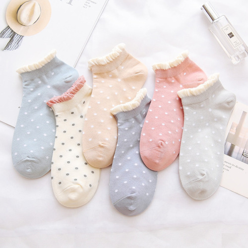  Spring and Summer New Socks Japanese Women's Boat Socks Cotton Low Cut Dots Breathable Thin Cotton Short Women's Socks Wholesale
