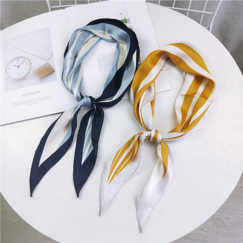 Color-blocked diamond-shaped small silk scarf for women in spring, autumn and summer fashion versatile professional scarf Korean style scarf headscarf bag accessories