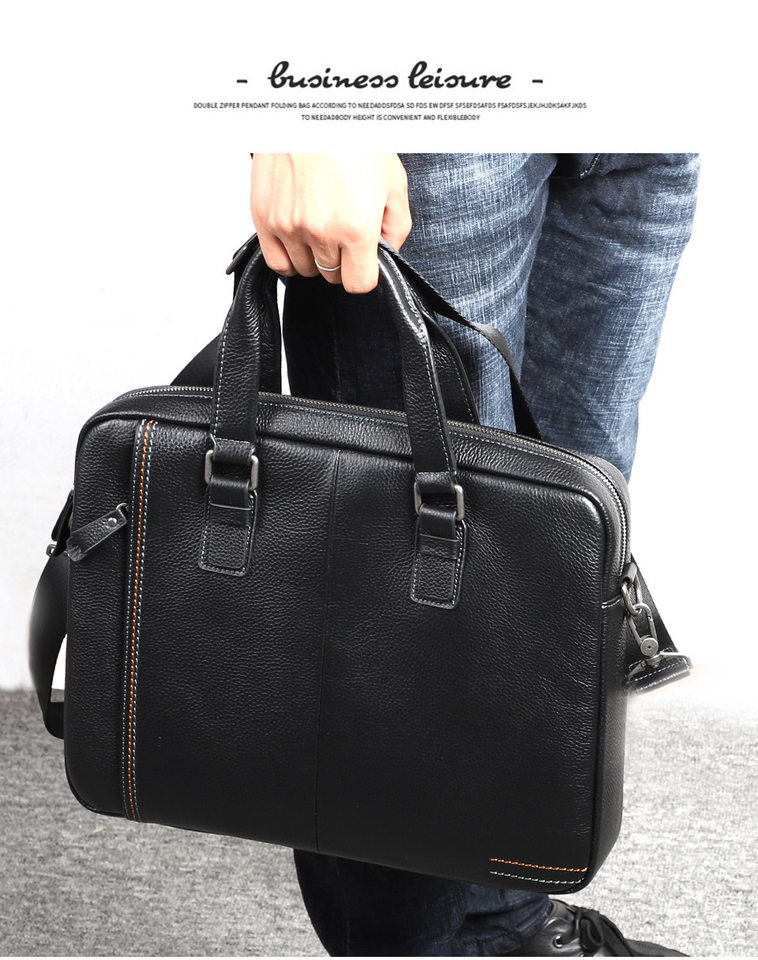 Túi xách tay nam da bò lớp đầu 28×38×8 cm kiêm túi đeo chéo, đựng laptop 13 inch — Màu cà phê, Màu xanh lam, Màu đen chi tiết 3
