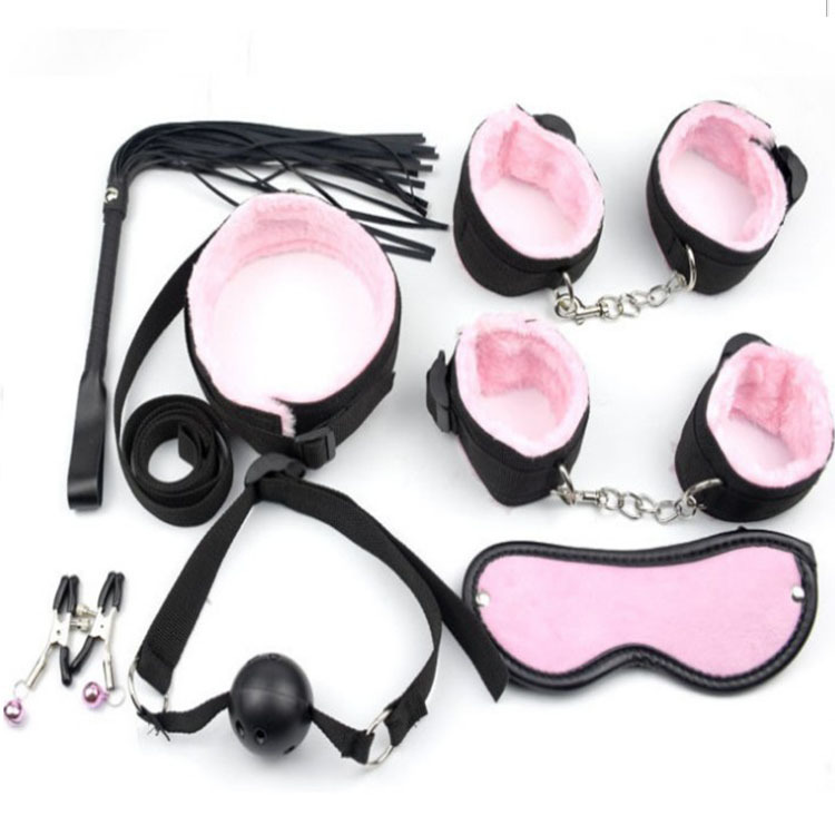 厂家直销 七件套情趣床上毛绒束缚绑带 女用睡床束缚捆绑手脚