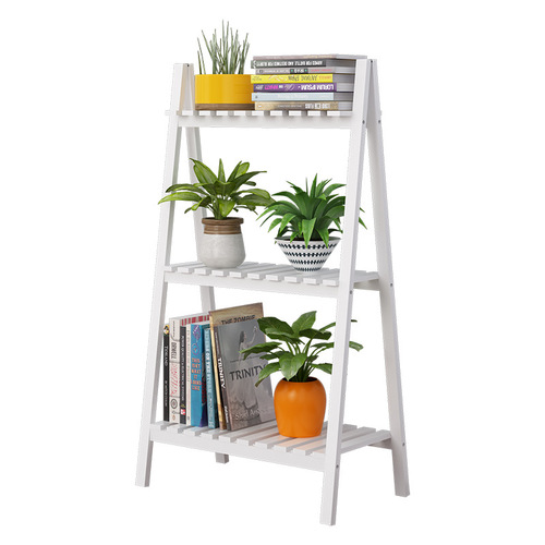 Manufacturer pastoral solid wood white flower stand floor-standing three-layer storage rack folding multi-layer storage rack living room shoe rack wholesale