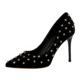 825-6 European and American fashionable, sexy and slim nightclub women's shoes with high heel, suede, shallow mouth and sharp metal rivet single shoes