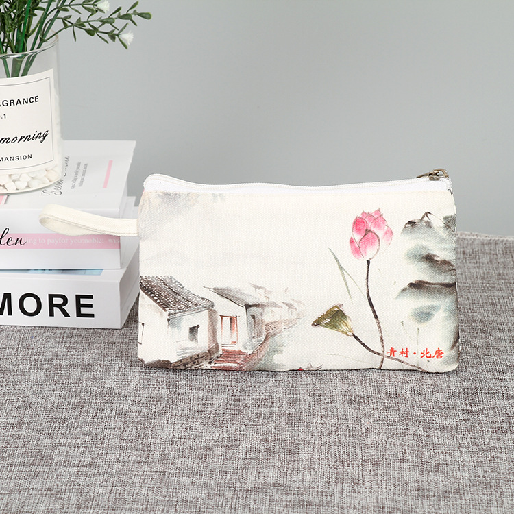 定制印花收纳袋洗漱包 帆布拉链大容量收纳袋 简约卡通学生文具袋