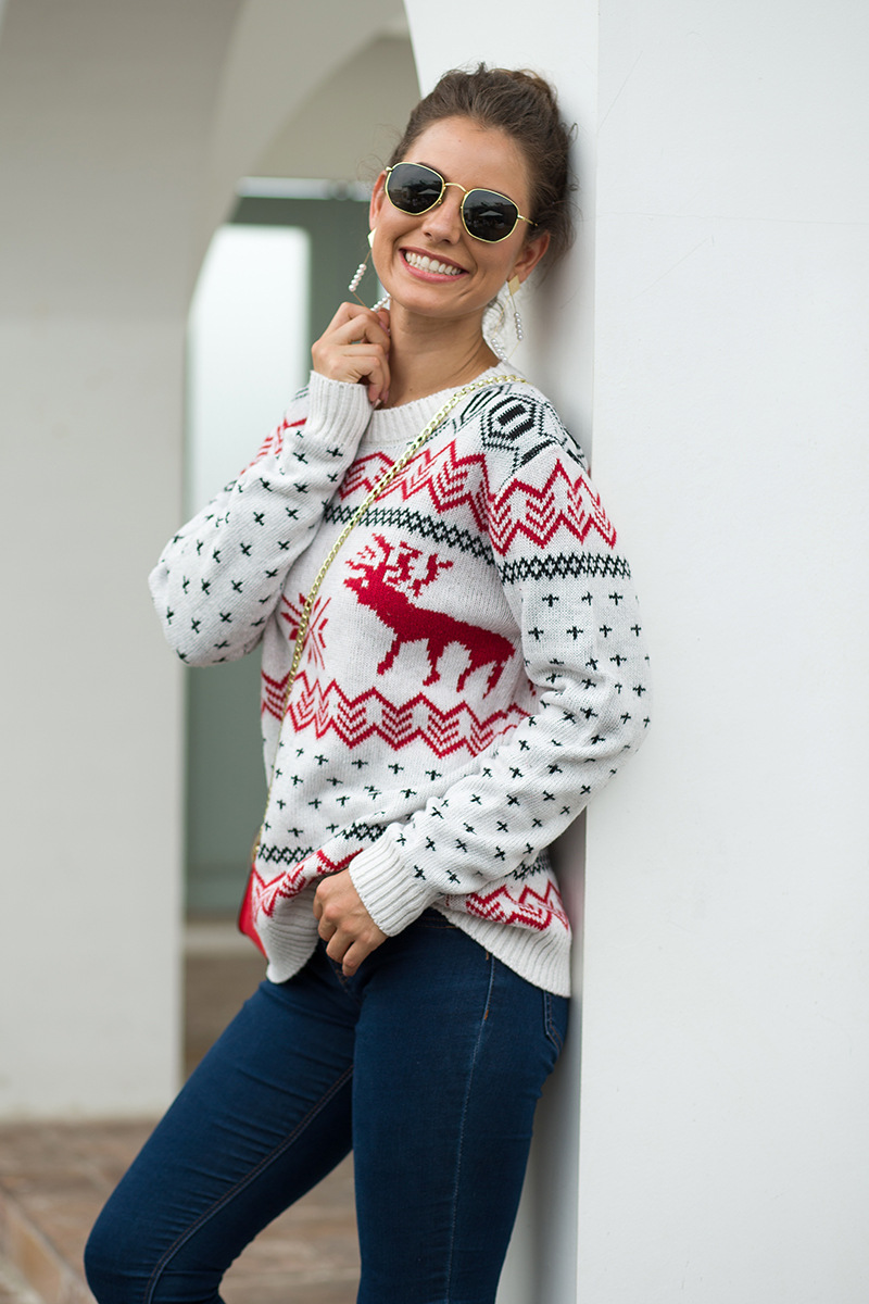  Snowflake and Deer Jacquard sweater nihaostyles wholesale Christmas costumes NSMMY82657