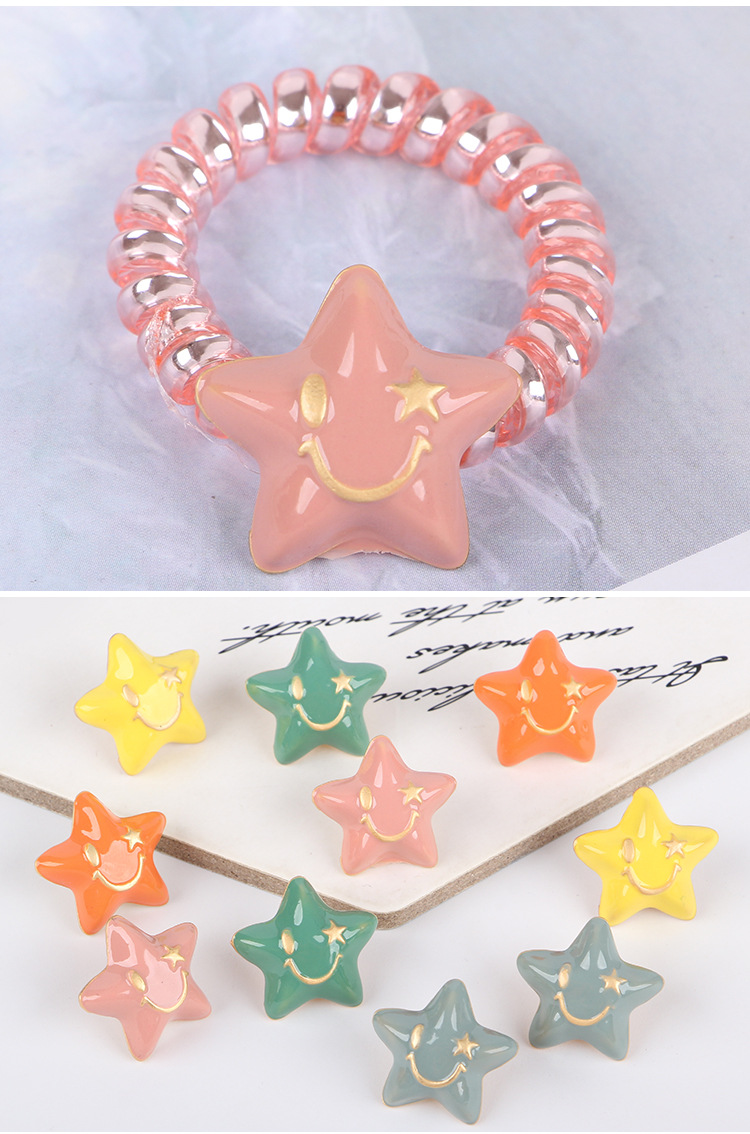 Factory direct sales of 20mm alloy material oil-dripping golden smiling five-pointed star diy loose bead hair accessory, 100 matching pieces of beads detail image 7