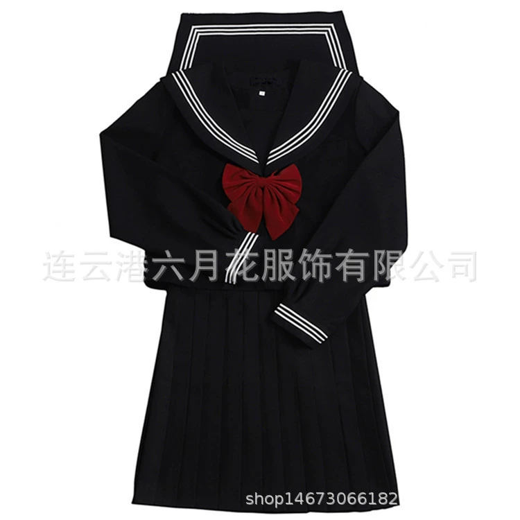 JK Sailor Uniform (June Flower God) Diablo Girl Waterman Academy — Black & White, Mini and Long Skirt Options