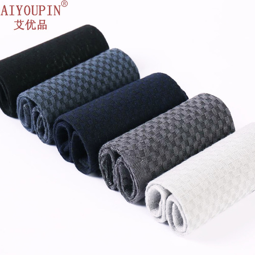 Autumn and winter new bamboo fiber cotton socks mid-calf men's socks double needle dark flower small square enlarged business foreign trade socks wholesale