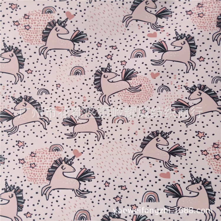 甜甜圈独角兽卡通动物全涤数码环保印花覆膜PVC 收纳袋化妆包面料