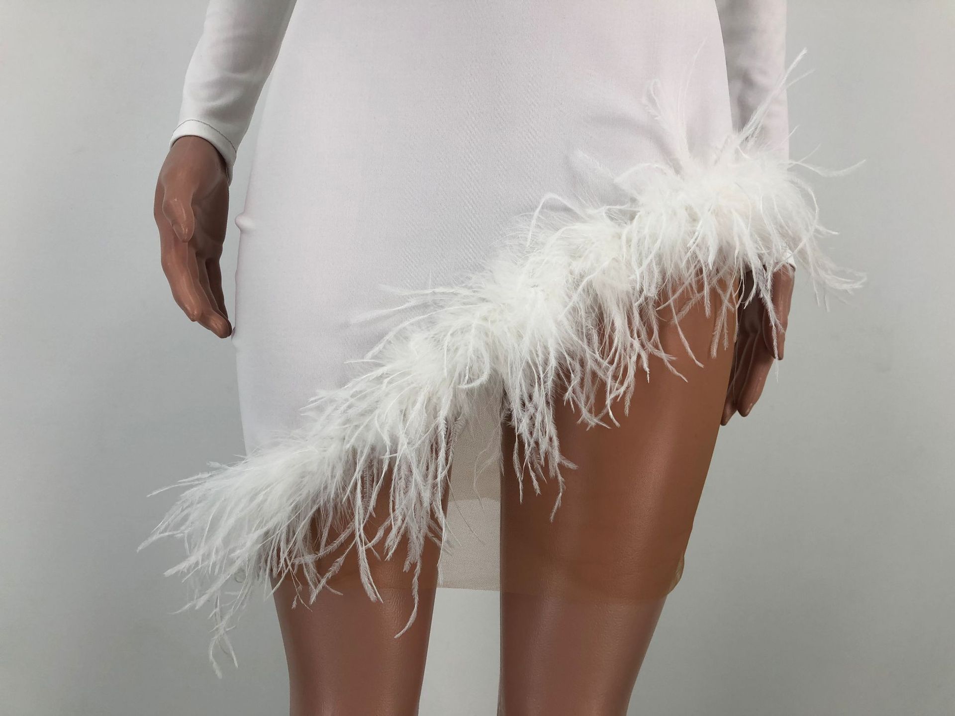 Women's Clothing YT3198 One Piece Women's Feather Mesh Splicing Dress_voghion.com