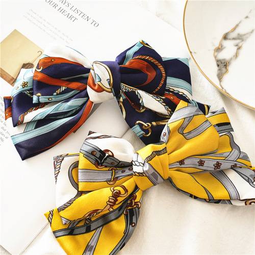 Three-layer satin large bow spring chuck headdress for women versatile hair clips