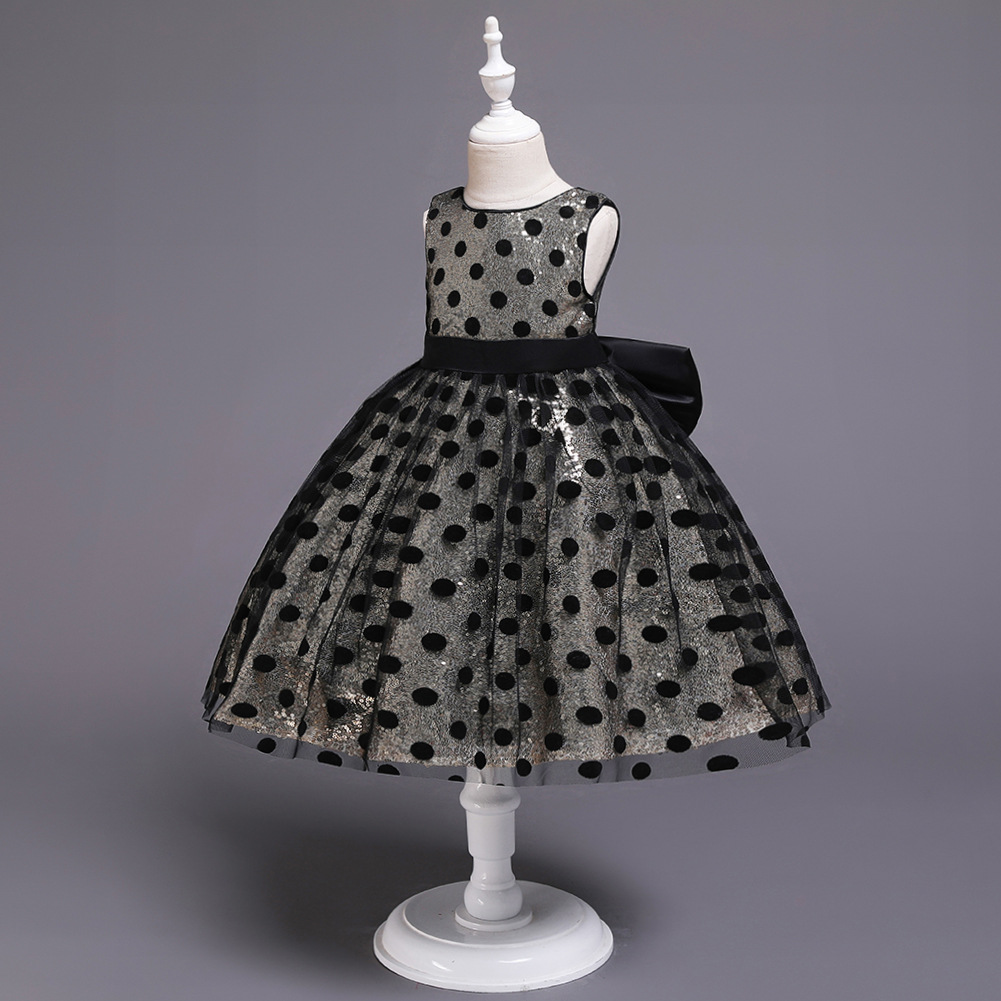 跨境儿童亮片礼服女童新款波点连衣裙大蝴蝶结公主蓬蓬裙一件代发