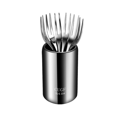 Kitchen Lady 304 Stainless Steel Fruit Fork Set Creative Fruit Fork Cake Fruit Fork Storage Jar