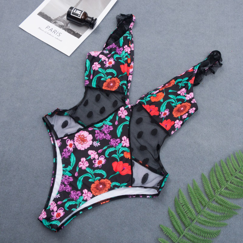 Printed lace stitching sexy one-piece swimwear  NSHL44041