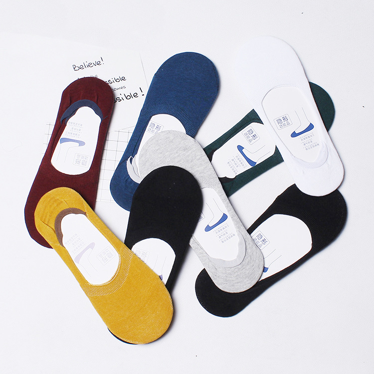 全棉防滑透气豆豆鞋袜新款男士百搭纯色隐形袜浅口硅胶夏天船袜|ms