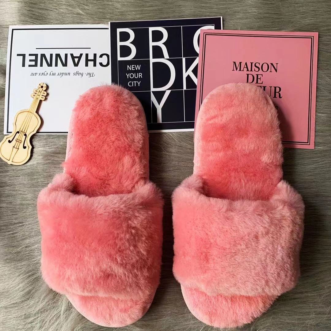 2019秋冬季澳洲皮毛一体真羊皮拖鞋男女羊毛家居情侣平底一字拖鞋