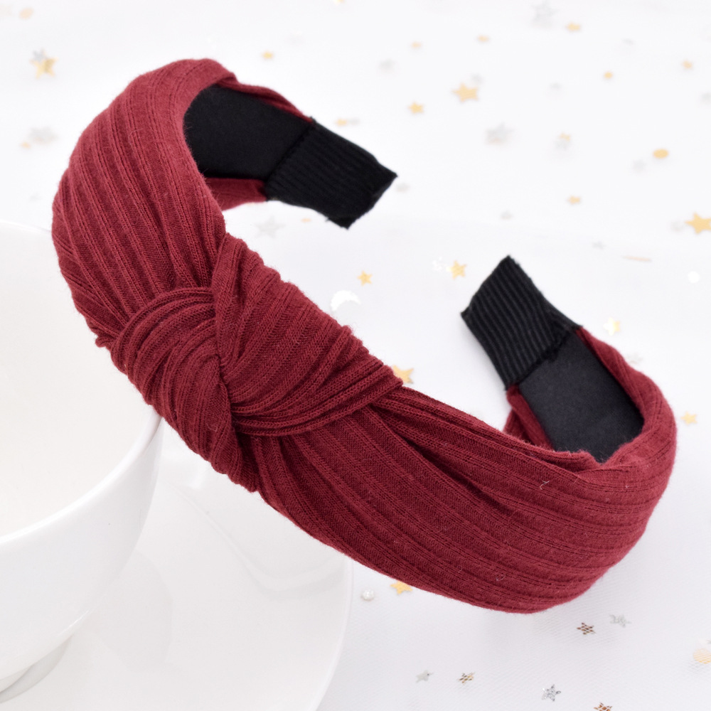 Wide-sided Knitted Striped Cross-knotted Headband Korean Fabric Simple Headband Wholesale display picture 4