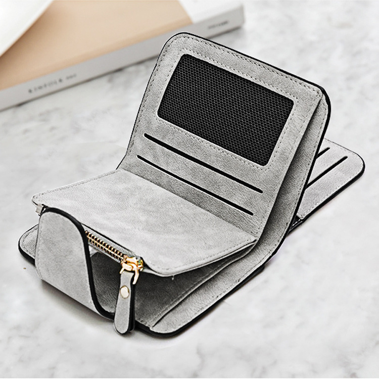 Korean canvas zero wallet buckle frosted leather women's purse short student small wallet retro zipper women's bag