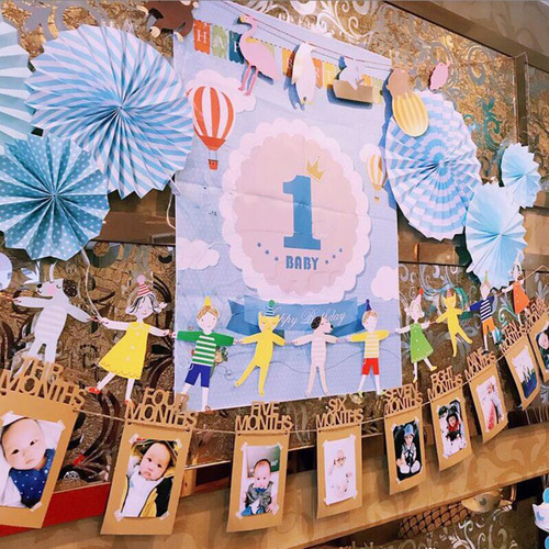 Direct Manufacturer Sale 12-Month Birthday Banner Photo Wall Cross Banner Baby's 1st Birthday Party Decoration Photo Frame