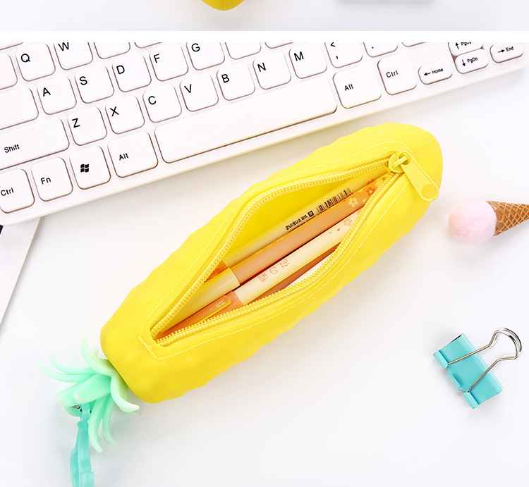 Pineapple Silica Gel Class Learning School Cute Pencil Case display picture 2