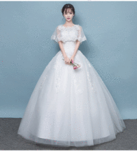 婚纱2022森系新款拖尾圆领韩版公主新娘女齐地显瘦结婚纱礼服