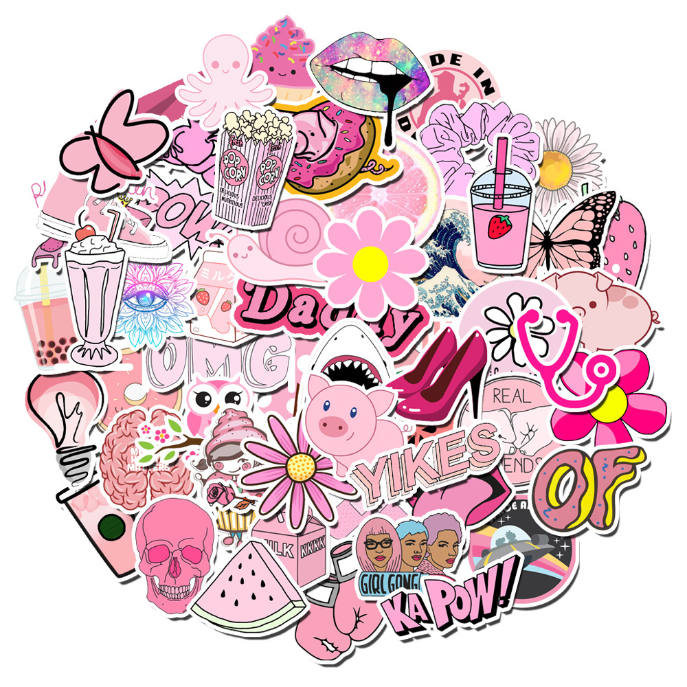 100 Pieces Of Vsco Style Pink Girl  Non-infringement Luggage Stickers Waterproof Graffiti Luggage Stickers display picture 1