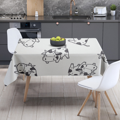 加厚北歐風格防水防汙印花餐布桌布美食背景布 圖案定制奶牛簡約