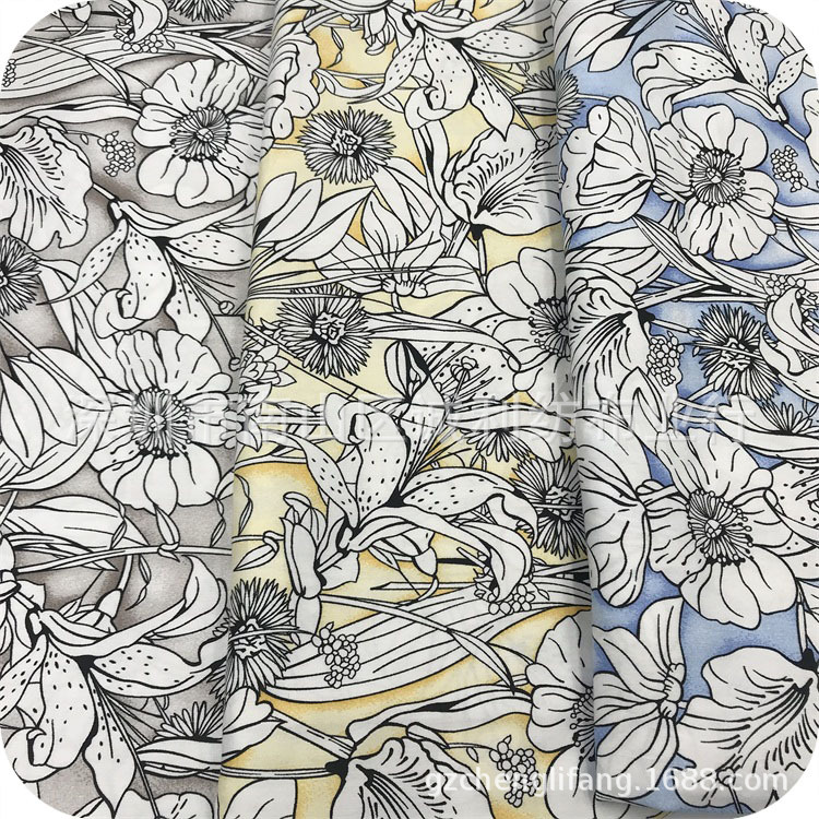 全棉缎纹印花布 无弹印花面料 复古花连衣裙  童装上衣印花面料布