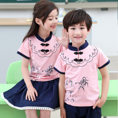 kindergarten Park service Summer wear new pattern Republic of China Primary and secondary school students school uniform summer graduation Class clothes children Chinese style suit