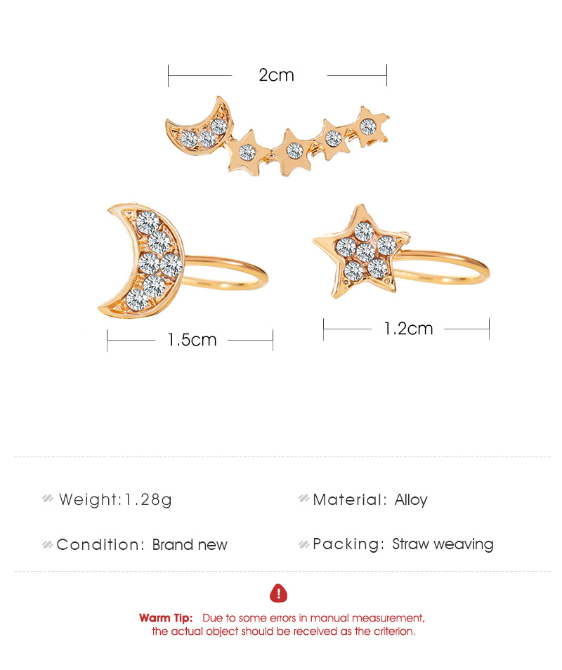 Best Selling Set Without Pierced Earrings Full Of Diamonds Stars 3 Sets Of Ear Clips Female display picture 1