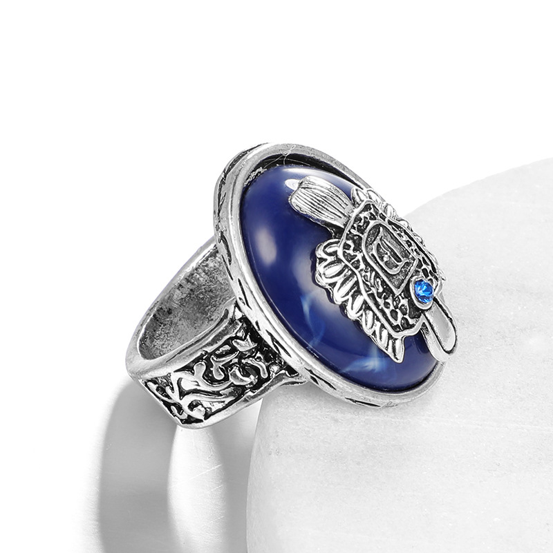 Punk Vampire Diaries Bohemian Carving Pattern Alloy Natural Lapis Ring display picture 6